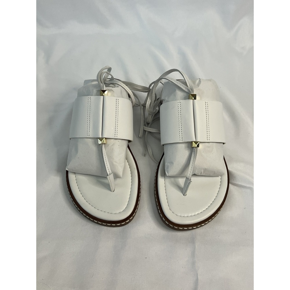 Michael Michael Kors Marlon Flat Leather Sandal Optic White Studded Tie 5M NEW